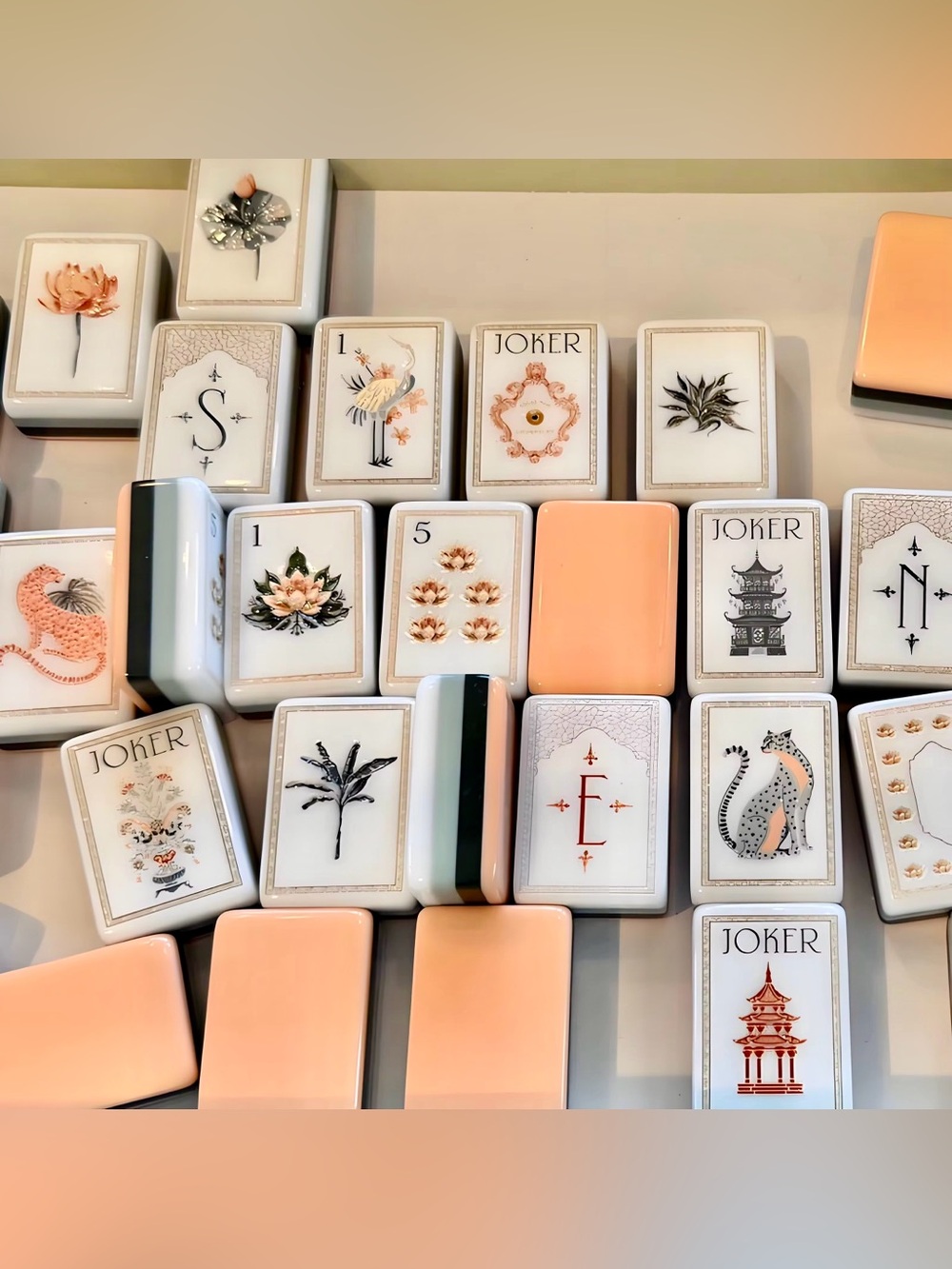 Blush Flower Acrylic Mahjong Tiles